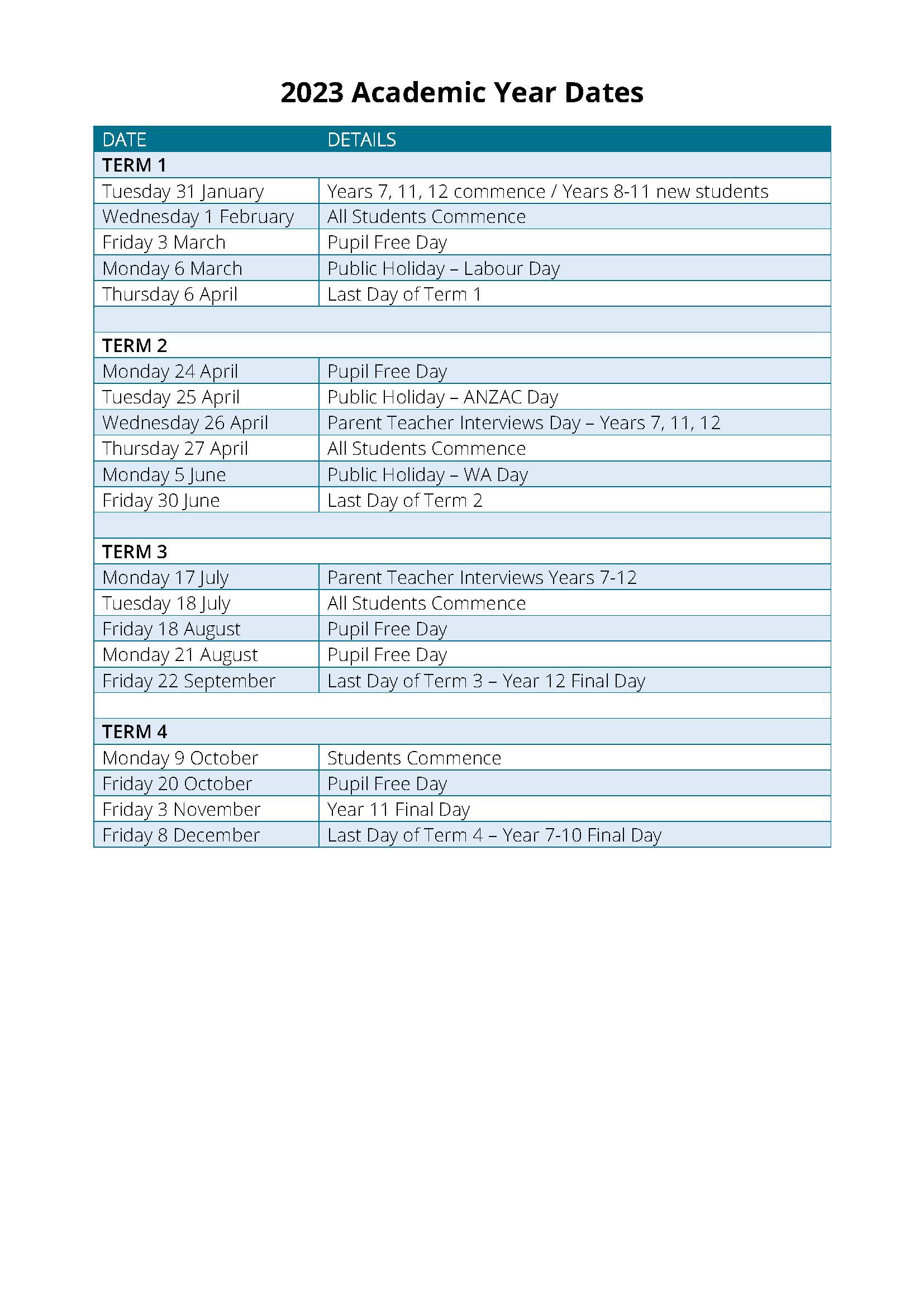 Term Dates Emmanuel Catholic College